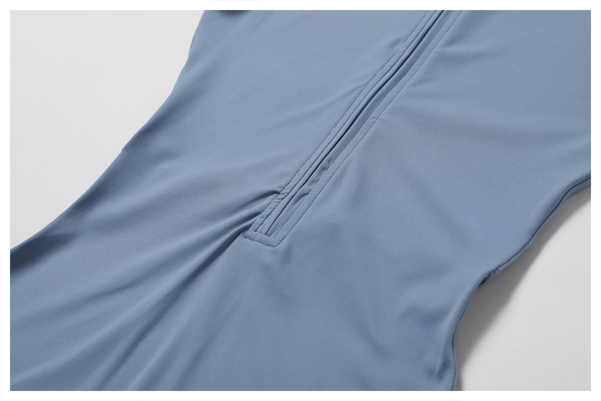 Zipper Short-Sleeve Short Jumpsuit