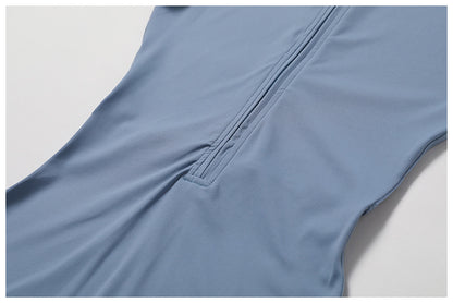 Zipper Short-Sleeve Jumpsuit